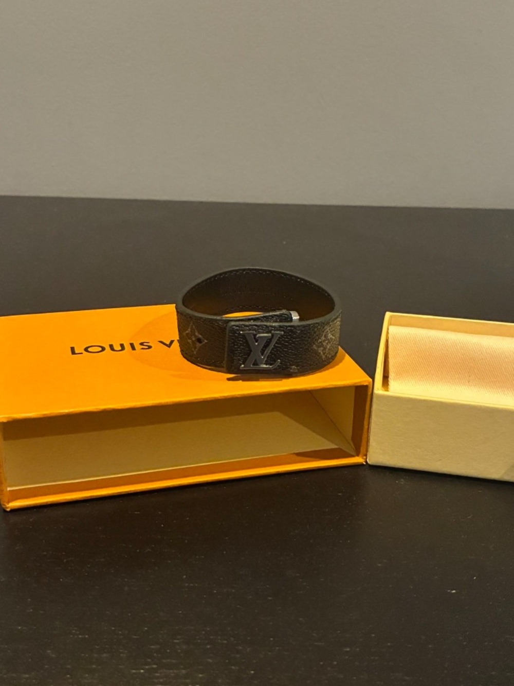 Louis Vuitton Black Monogrammed LV Buckle Bracelet